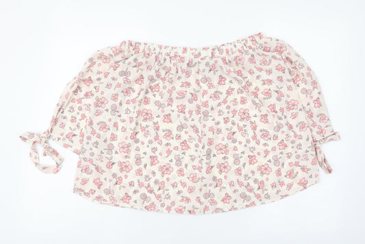 AD LIB Womens Pink Floral Polyester Cropped Blouse Size 10 Boat Neck