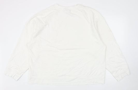 Topshop Womens White Cotton Pullover Sweatshirt Size L Pullover - Flower Detail