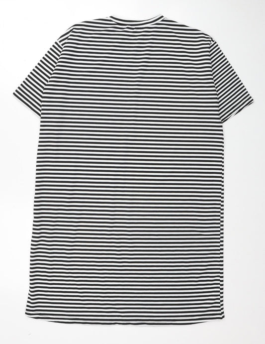 Bigdart Womens Black Striped Polyester T-Shirt Dress Size 8 Crew Neck Pullover
