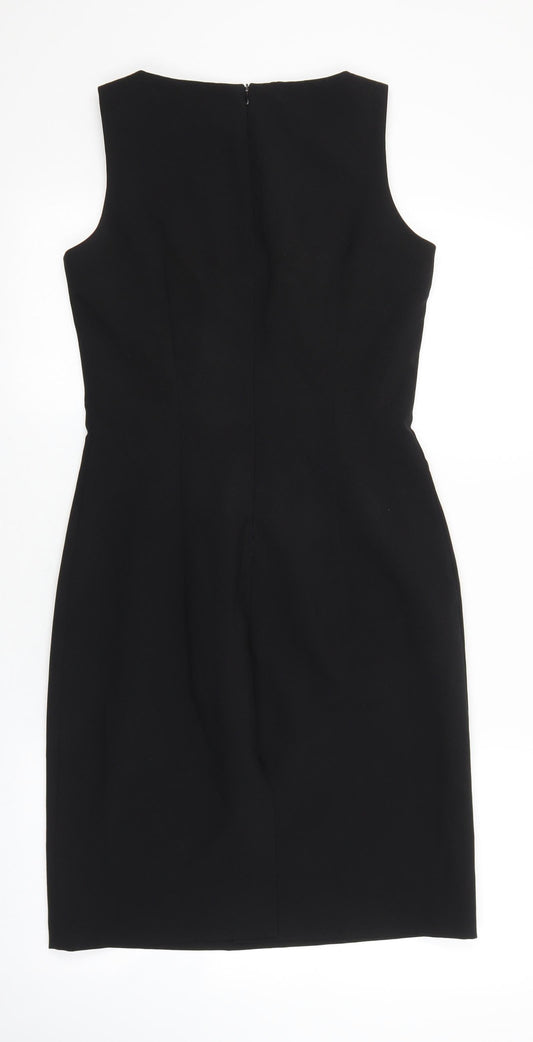 NL Collection Womens Black Polyester Shift Size 10 Boat Neck Zip