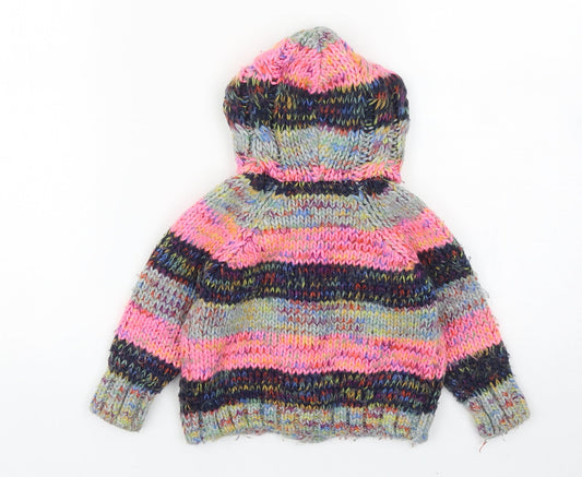 NEXT Girls Multicoloured Striped Acrylic Cardigan Jumper Size 9-12 Months Button