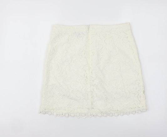 Topshop Womens Ivory Polyamide A-Line Skirt Size 10 Zip - Lace Detail