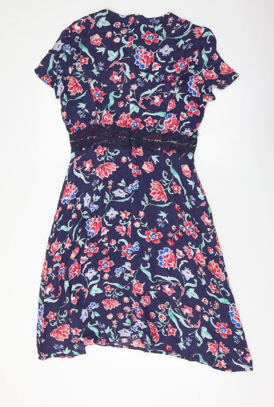 Get in On Womens Multicoloured Floral Viscose Fit & Flare Size S Round Neck Zip