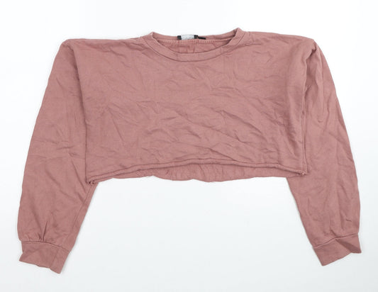 PRETTYLITTLETHING Womens Pink Cotton Pullover Sweatshirt Size 4XL Pullover - Cropped