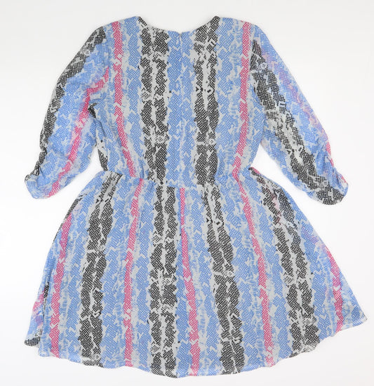 Limited Collection Womens Multicoloured Geometric Polyester Fit & Flare Size 10 Round Neck Zip