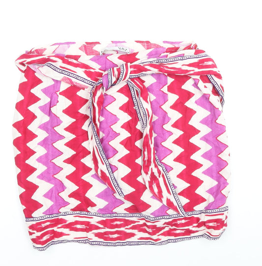 Zara Womens Pink Geometric Cotton Wrap Skirt Size L Tie