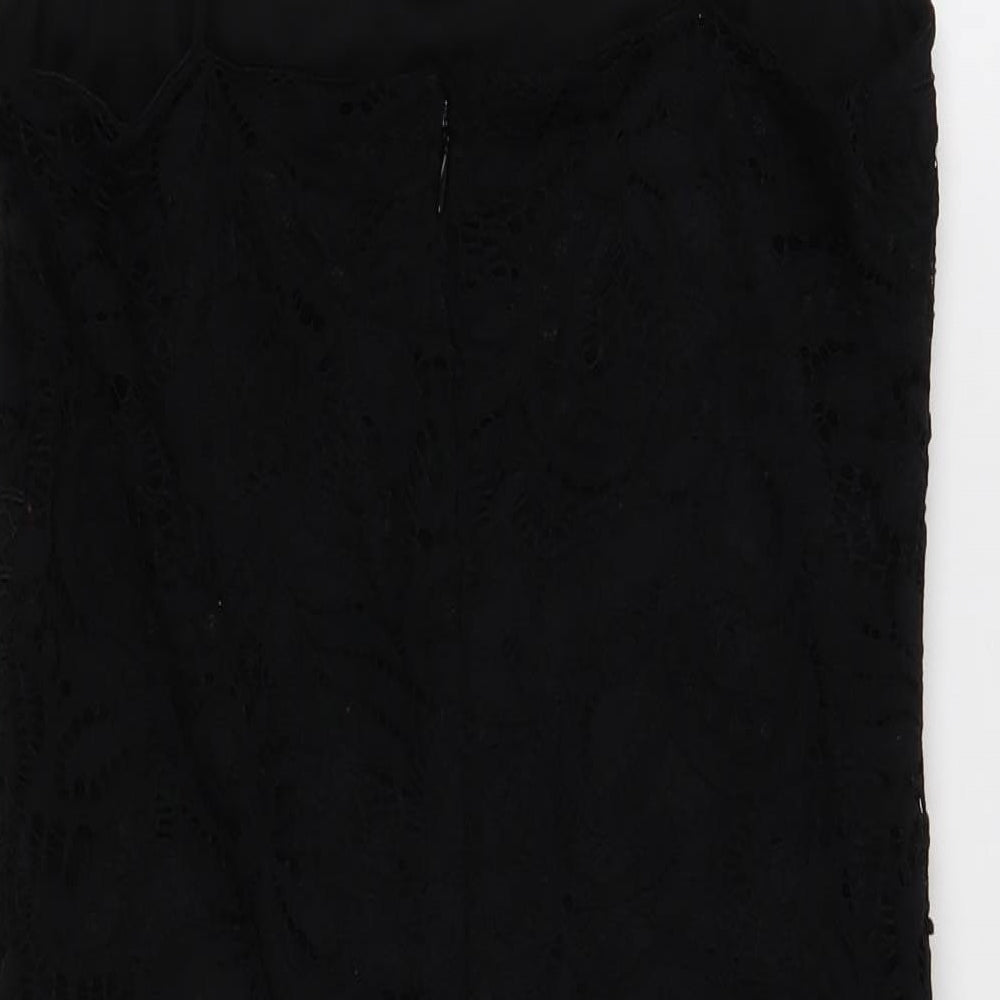 Topshop Womens Black Geometric Polyester A-Line Size 12 Square Neck Zip