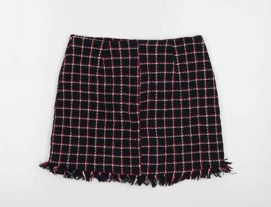 Zara Womens Blue Geometric Polyester A-Line Skirt Size 8 Zip