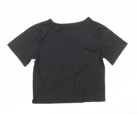 Preworn Girls Black Polyester Basic T-Shirt Size S Round Neck Pullover - Cat
