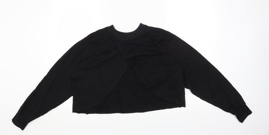ASOS Womens Black Cotton Pullover Sweatshirt Size 6 Pullover - Cropped, Cross Open Back Detail
