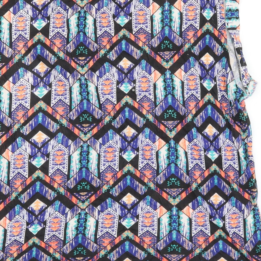 New Look Womens Multicoloured Geometric Cotton Basic T-Shirt Size 14 Round Neck