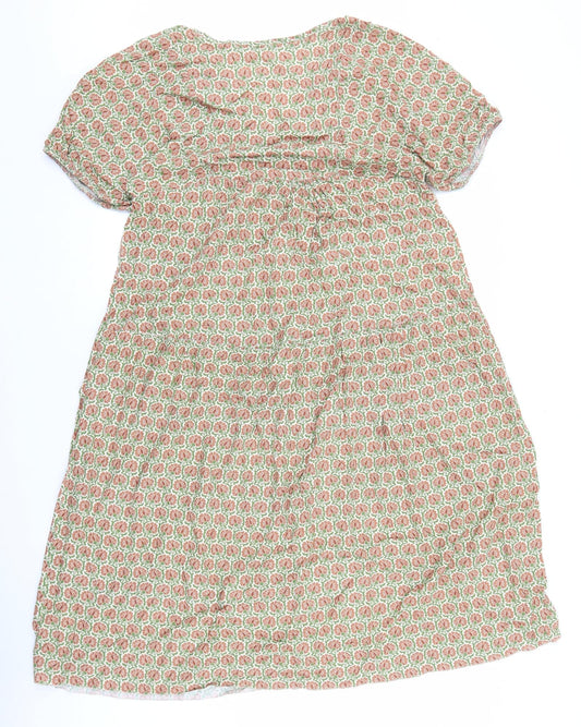 Preworn Womens Brown Geometric Polyester A-Line Size 8 V-Neck Pullover