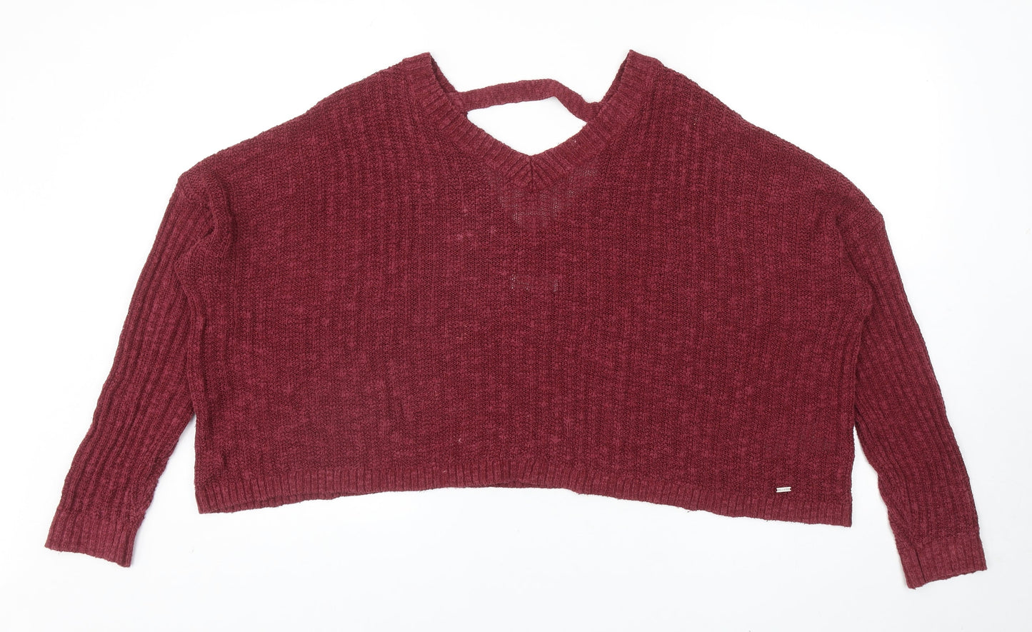 Hollister Womens Red V-Neck Cotton Pullover Jumper Size S - Cropped