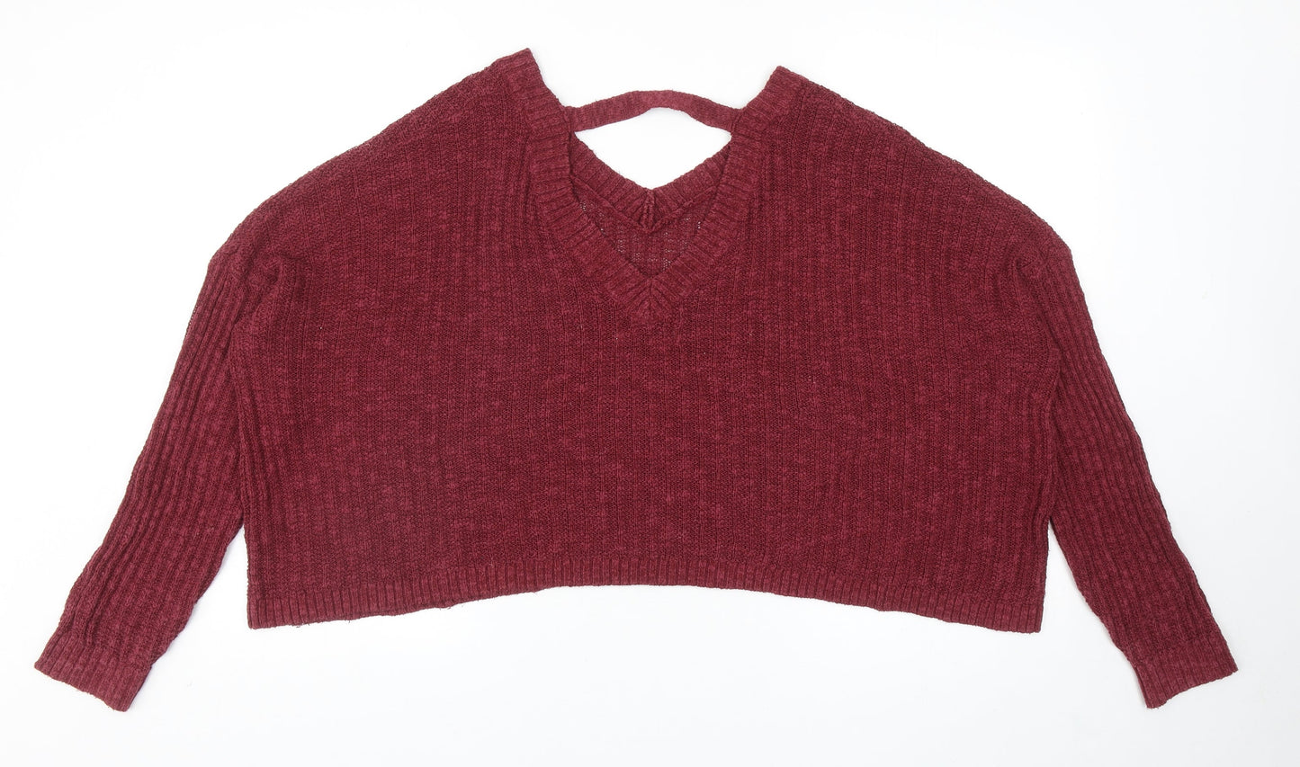 Hollister Womens Red V-Neck Cotton Pullover Jumper Size S - Cropped