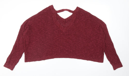Hollister Womens Red V-Neck Cotton Pullover Jumper Size S - Cropped