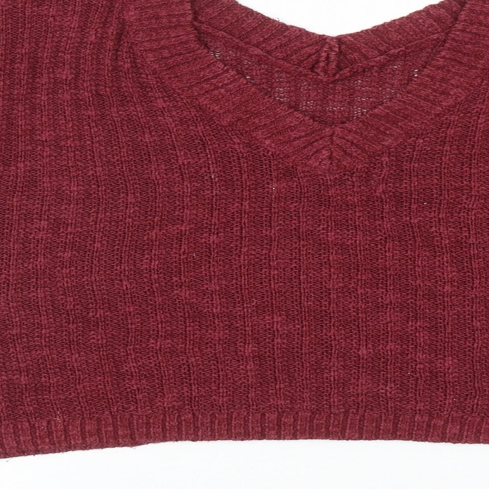 Hollister Womens Red V-Neck Cotton Pullover Jumper Size S - Cropped