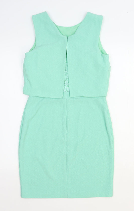 Warehouse Womens Green Polyester A-Line Size 10 Round Neck Zip