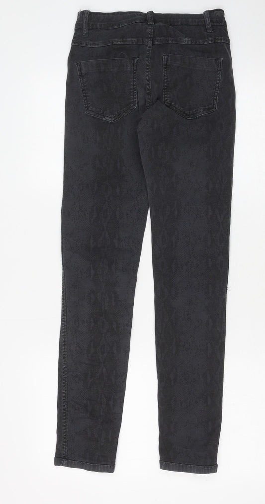 Preworn Womens Grey Animal Print Cotton Skinny Jeans Size 26 in Regular Button - Snake Skin Print