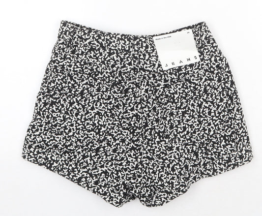 American Apparel Womens Black Animal Print Cotton Hot Pants Shorts Size 26 in Regular Zip
