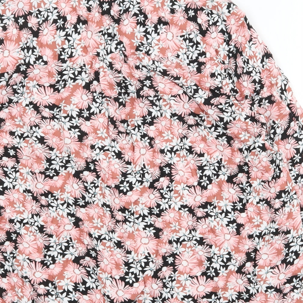 Marks and Spencer Womens Pink Floral Viscose Basic Button-Up Size 16 Collared