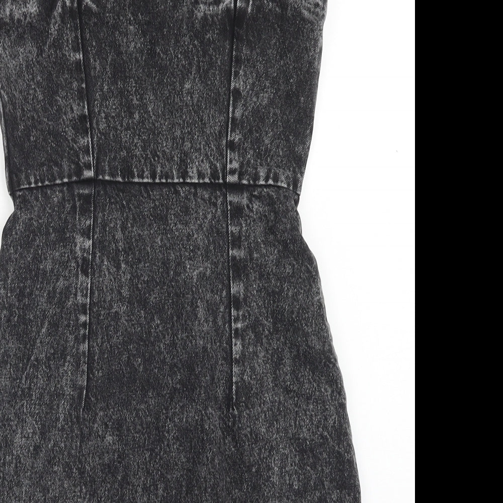 H&M Womens Green Cotton Pinafore/Dungaree Dress Size 6 Scoop Neck Button