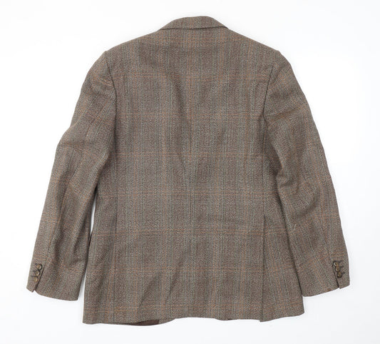Burton Mens Brown Plaid Polyester Jacket Blazer Size 38