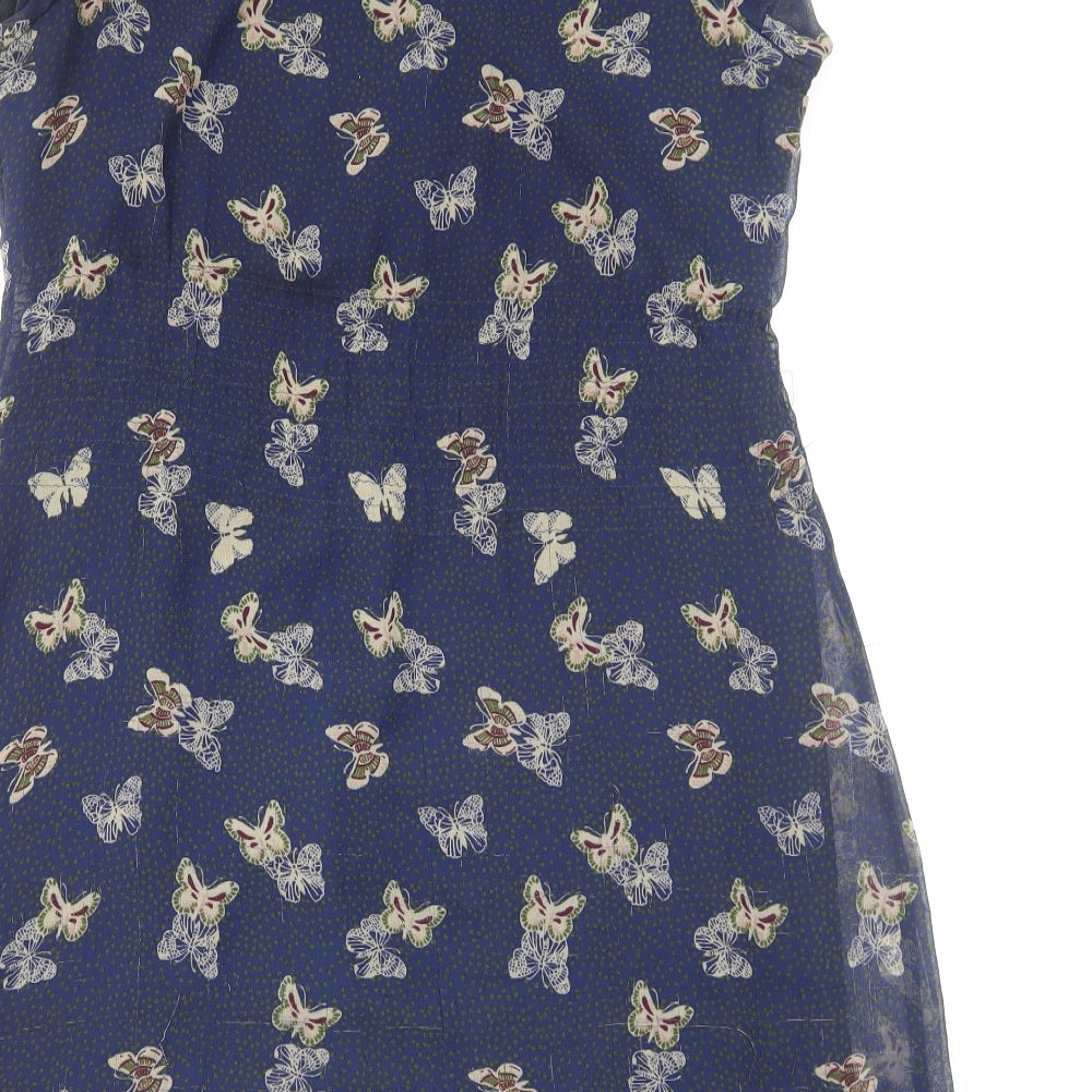 Yumi Womens Blue Geometric Polyester A-Line Size 12 Boat Neck Pullover - Butterfly Print