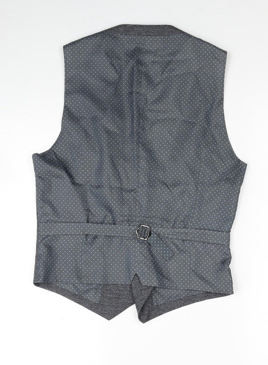 Burton Mens Grey Plaid Polyester Jacket Suit Waistcoat Size S