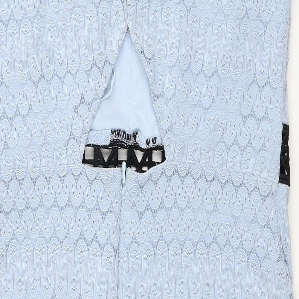 Topshop Womens Blue Cotton Bodycon Size 10 Square Neck Zip