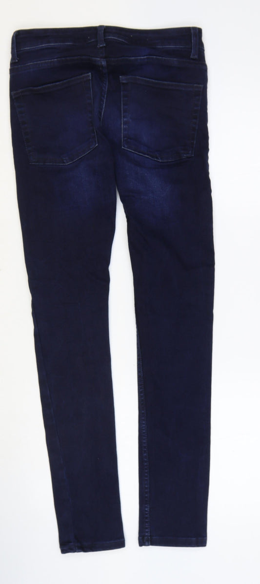 Topman Mens Blue Cotton Skinny Jeans Size 28 in Regular Zip