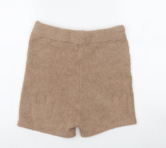 PRETTYLITTLETHING Womens Beige Polyester Compression Shorts Size M Regular Pull On