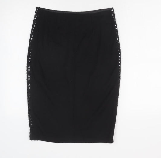 Roman Womens Black Geometric Polyester Straight & Pencil Skirt Size 10 Zip
