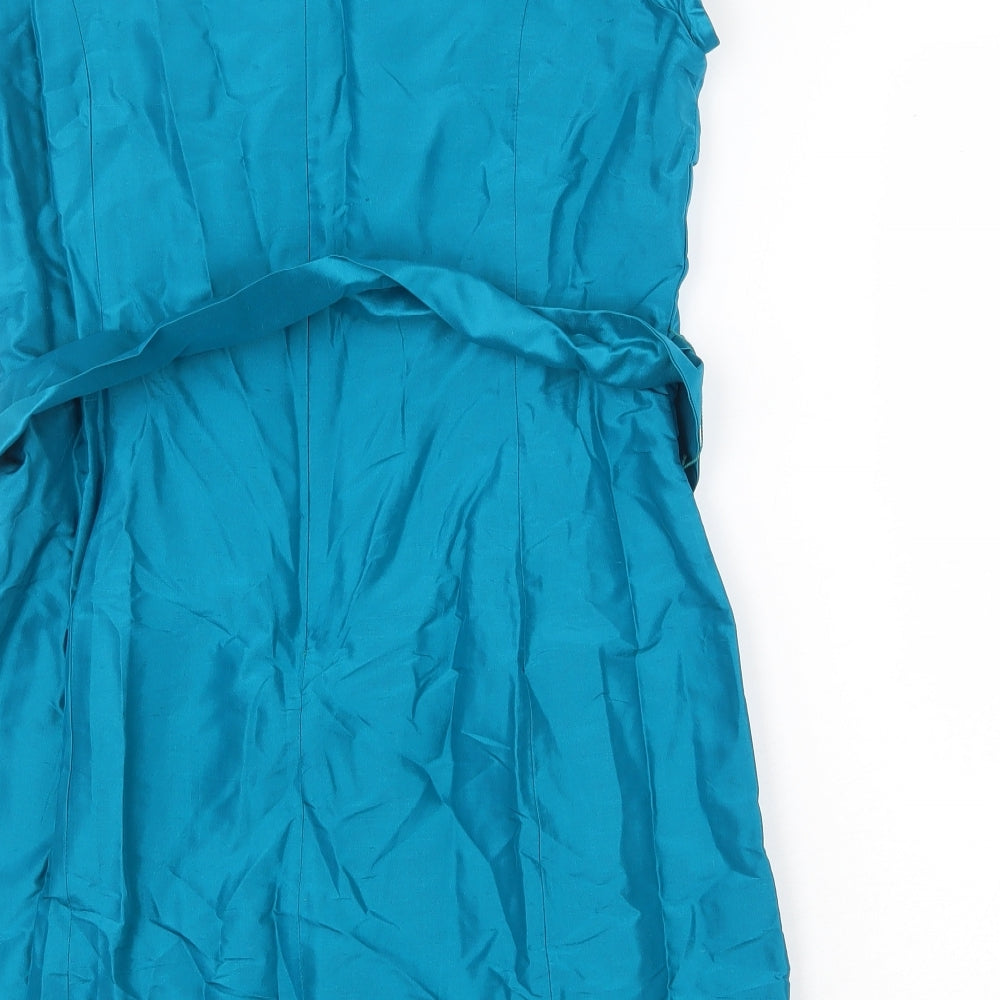 Coast Womens Green Silk A-Line Size 12 V-Neck Zip