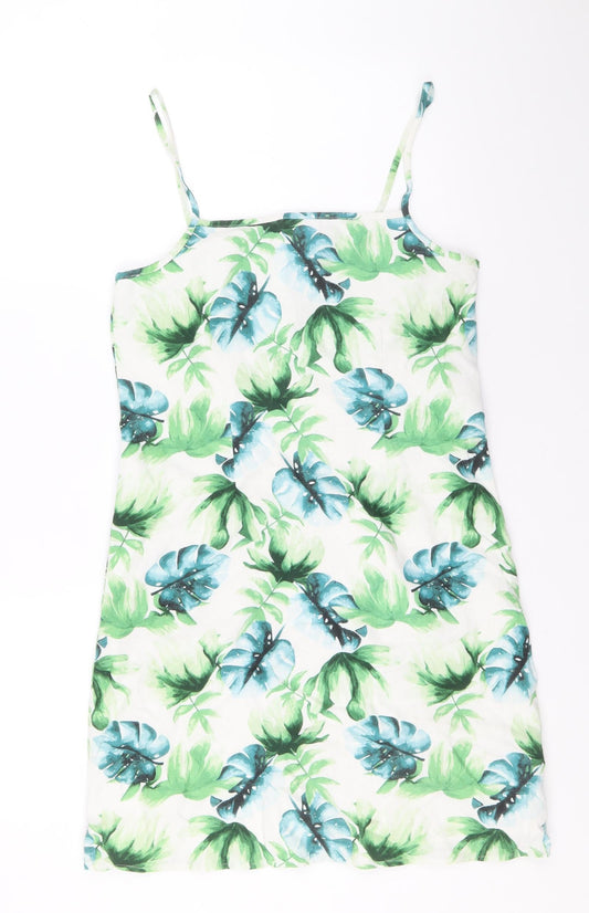 Jack Wills Womens White Geometric Linen Mini Size 8 Square Neck Zip