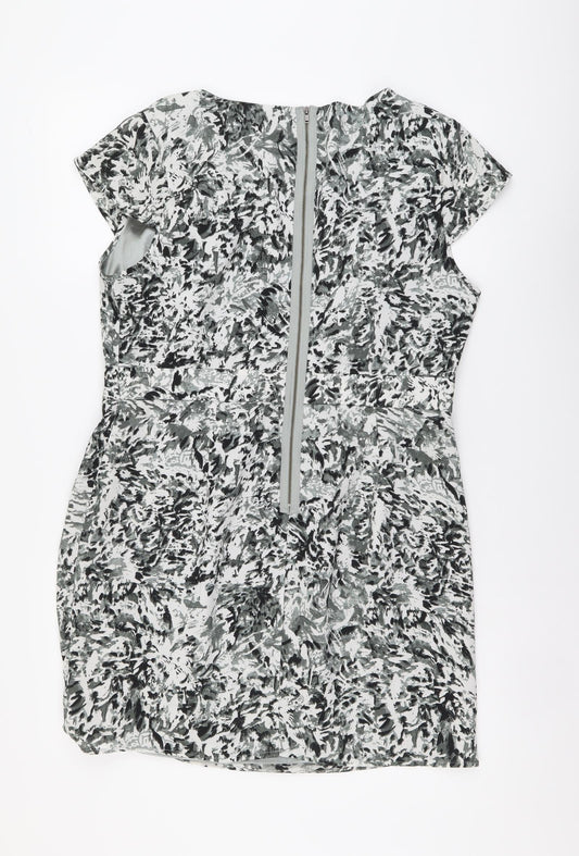 Drama Queen Womens Grey Geometric Polyester Shift Size 16 Boat Neck Zip