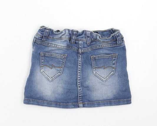 Evie Angel Girls Blue Cotton Mini Skirt Size 3 Years Regular Button