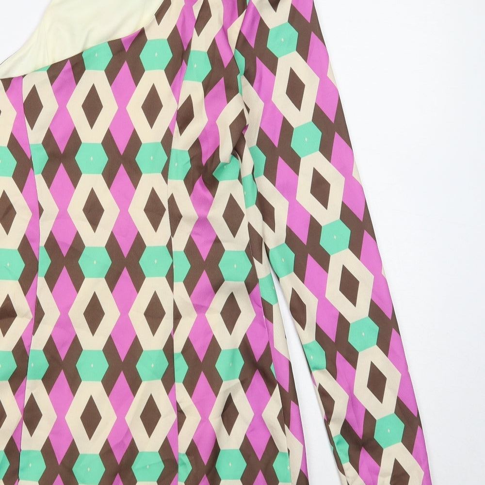 Zara Womens Multicoloured Geometric Polyester A-Line Size M One Shoulder Button