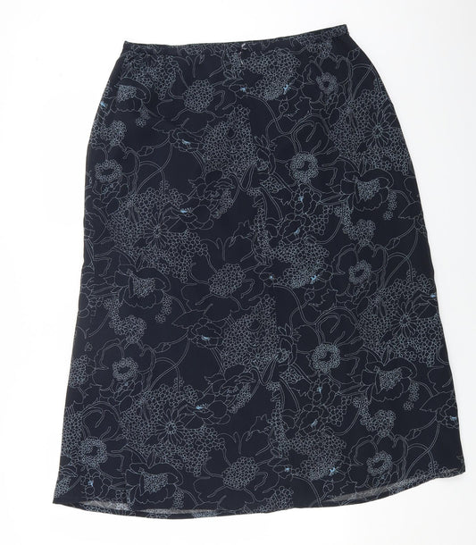 ELVI Womens Blue Floral Polyester Straight & Pencil Skirt Size 36 Zip