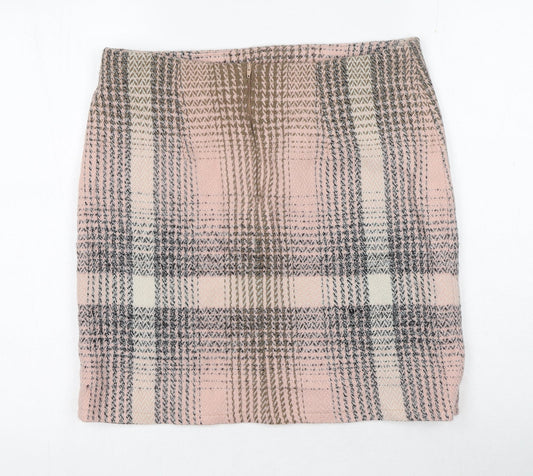 Preworn Womens Pink Check Cotton Mini Skirt Size 34 in Zip