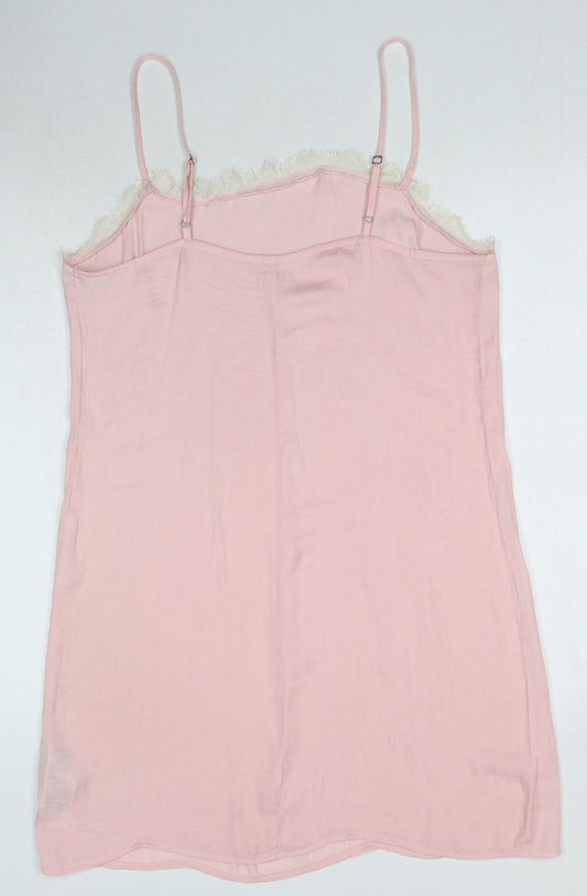 Hollister Womens Pink Polyester Slip Dress Size L Round Neck Pullover - Lace Trim