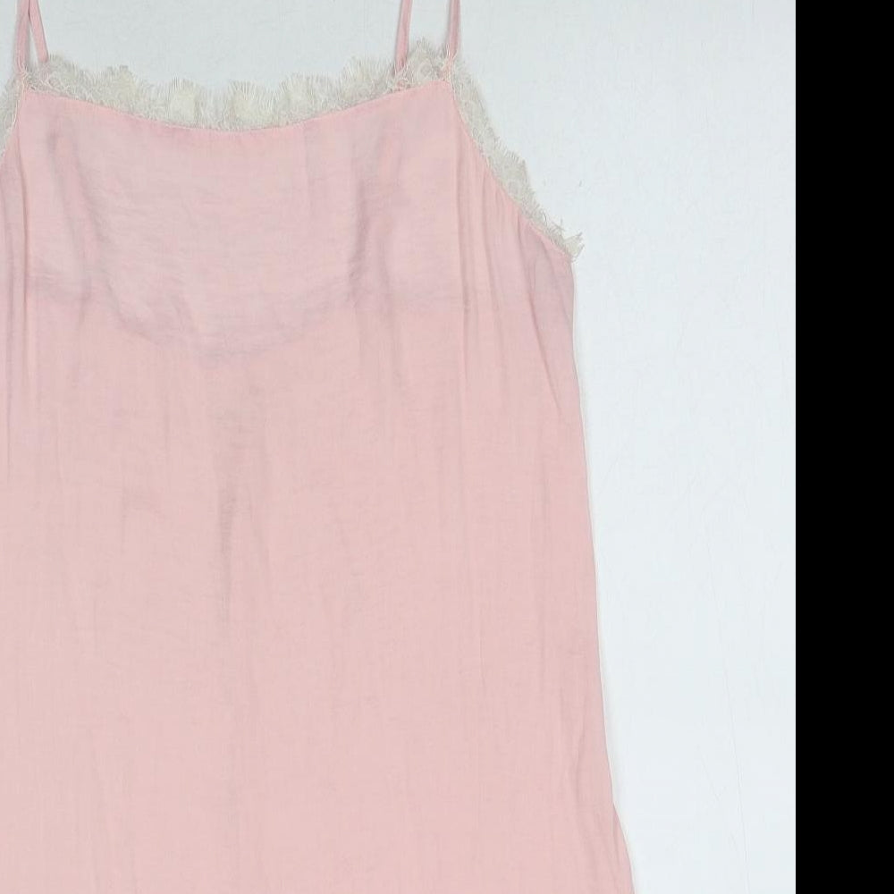 Hollister Womens Pink Polyester Slip Dress Size L Round Neck Pullover - Lace Trim