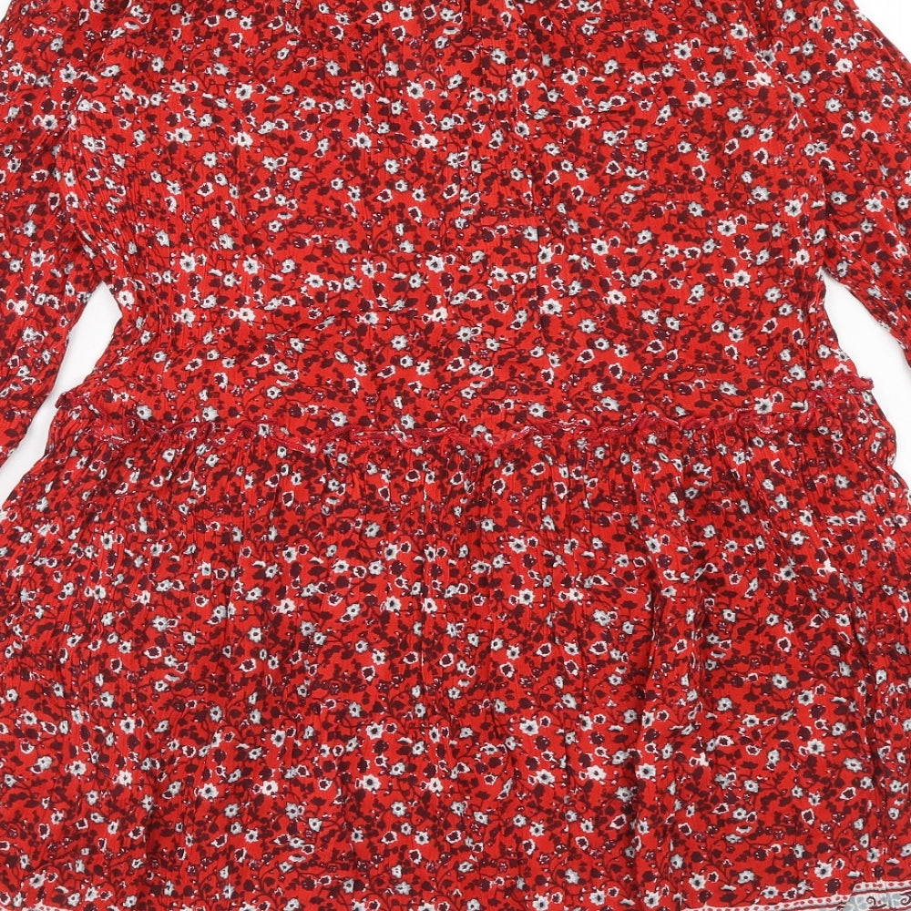 Voulez-Vous Womens Red Floral Viscose A-Line Size 10 Boat Neck Tie