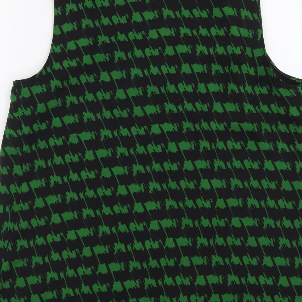 Marks and Spencer Womens Green Geometric Polyester Basic Blouse Size 12 Scoop Neck