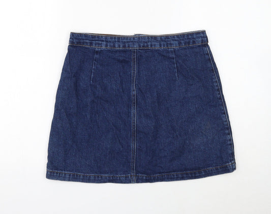 Topshop Womens Blue Cotton Mini Skirt Size 28 in Button