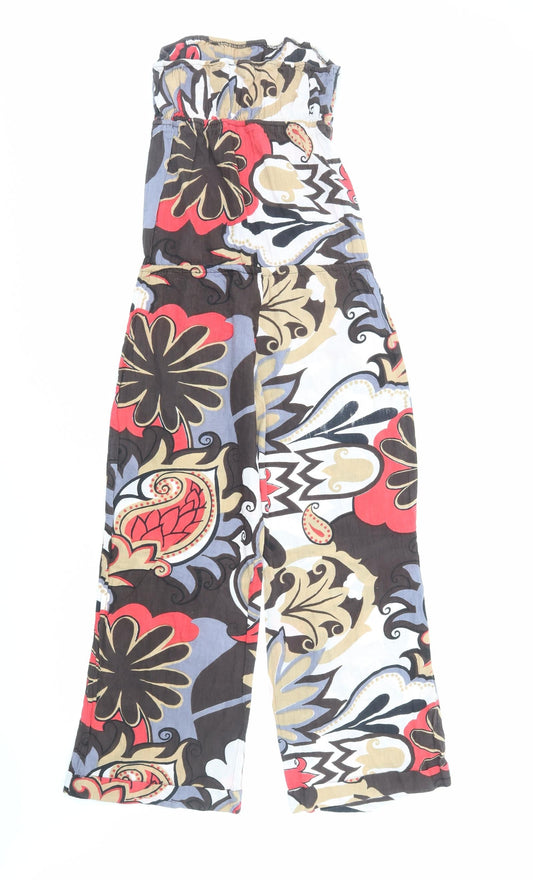 Sukot Womens Multicoloured Geometric Linen Jumpsuit One-Piece Size S Pullover