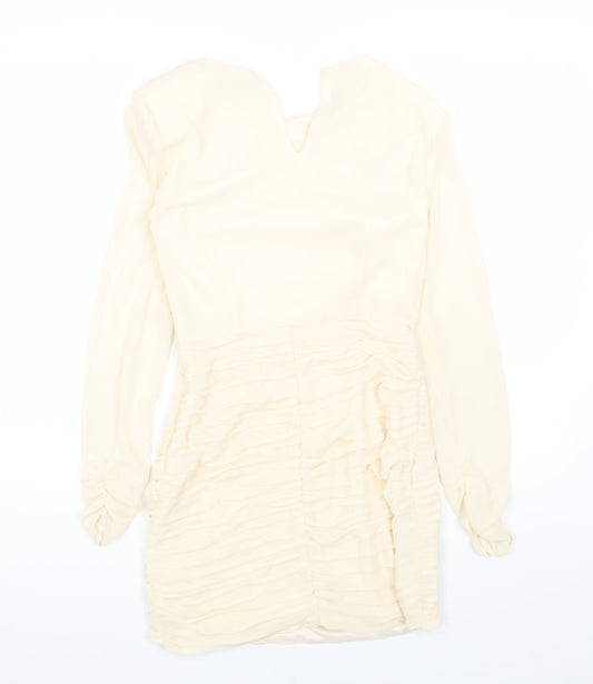 Zara Womens Beige Polyester Mini Size S Boat Neck Pullover