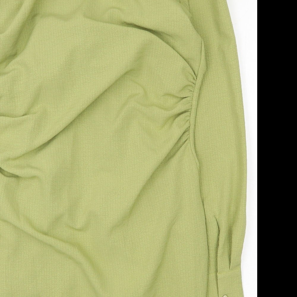 Preworn Womens Green Polyester Shirt Dress Size 8 Collared Button - Tie Front