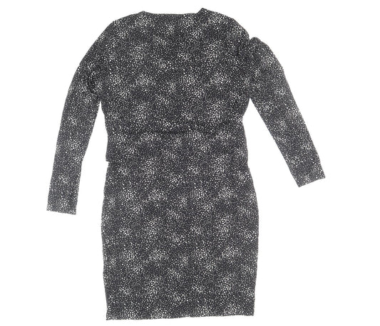 Marks and Spencer Womens Black Animal Print Viscose Bodycon Size 12 Round Neck Pullover