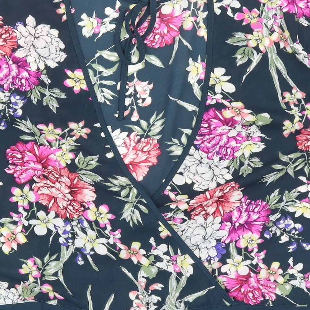 Marks and Spencer Womens Blue Floral Polyester Basic Blouse Size 10 Round Neck