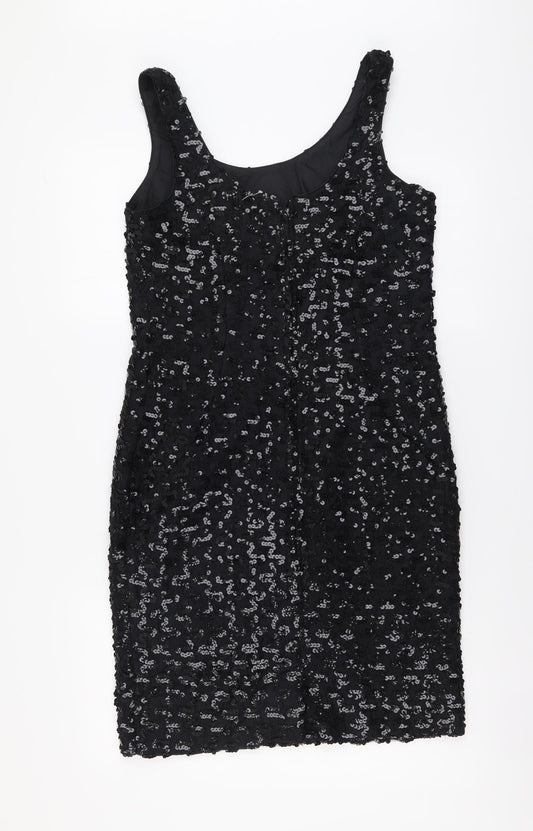 Opening Night Womens Black Polyester Tank Dress Size 8 Scoop Neck Zip